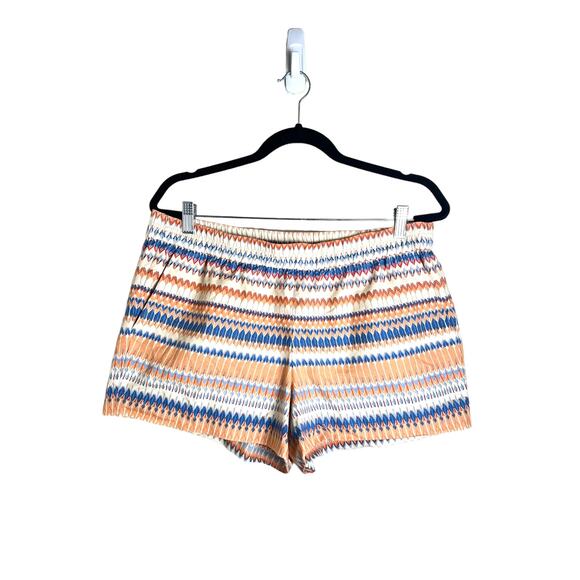 J. Crew Women’s Orange Blue Geometric Print Boho Pull On Shorts Linen Blend 12 - Picture 1 of 10